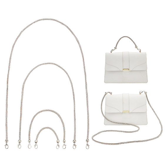 4Pcs 4 Style Rhinestone Round Bag Straps, with Zinc Alloy Lobster Claw Clasps
