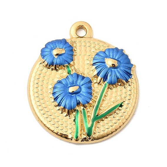 304 подвески из нержавеющей стали, с эмалью, плоский круглый с цветными чарами, золотые