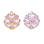 Brass Pave Pink Cubic Zirconia Pendants, Flower with Heart Charms, Rack Plating, Long-Lasting Plated, Lead Free & Cadmium Free