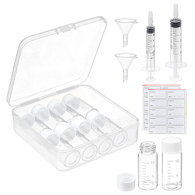 10шт. трубочек со стеклянными бусинами, с 2шт. 2 стилями пластиковых дозаторов для жидкостей с тупыми иглами, 2шт. пластиковый бункер-воронка и 2 листы самоклеящихся бумажных наклеек