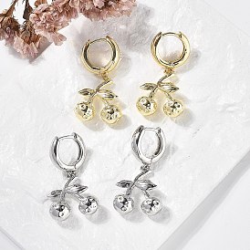 Латунные серьги-кольца с вишней, без свинца и без кадмия, долговечный, стойки покрытие