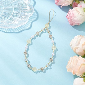 Сплав стеклянные бусины телефон ремешок цепи, цветок, золотые