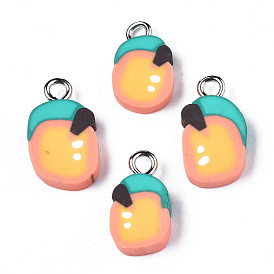 Handmade Polymer Clay Charms, with Platinum Tone Iron Loop, Imitation Fruit, Orange