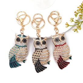 Брелки со стразами из сплава, с эмалью, сова