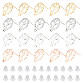 40 шт. 4 цвета 201 детали серьги-гвоздики из нержавеющей стали, с горизонтальными петлями и 316 штифтом из нержавеющей стали, плоские круглые с знаком мира, с 50 пластиковыми ушными гайками