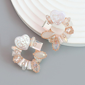 Geometric Floral Acrylic Earrings with Alloy and Rhinestone for Fashionable Girls
