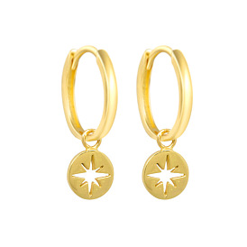 Minimalist North Star Coin Earrings with Eight-pointed Star Design - S925 Silver