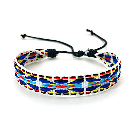 Bracelet cordon plat tressé en polyester bohème, bracelet réglable pour femme