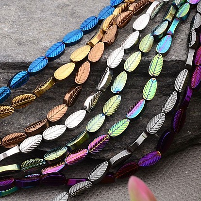 Electroplated Leaf Non-magnetic Synthetic Hematite Bead Strands, 7.5x4x2mm, Hole: 0.5mm, about 55pcs/strand, 16 inch