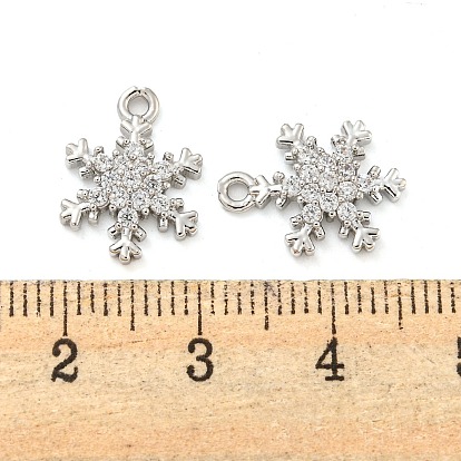 Brass Micro Pave Clear Cubic Zirconia Pendants, Snowflake
