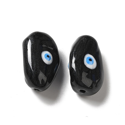 Opaque Glass Beads, with Enamel, Oval with Evil Eye