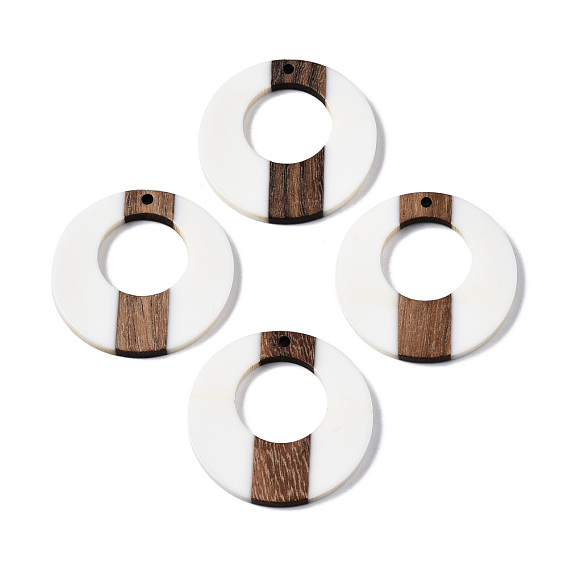 Opaque Resin & Walnut Wood Pendants, Two Tone, Donut