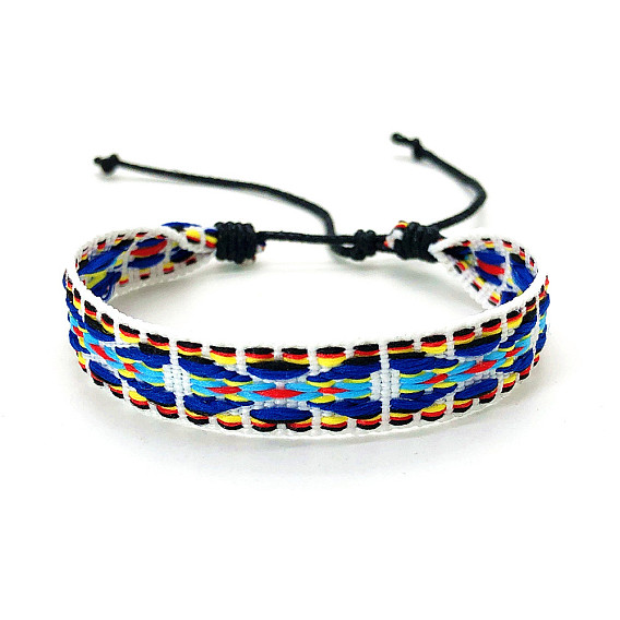 Bohemia Polyester Braided Flat Cord Bracelet, Adjustable Bracelet for Women