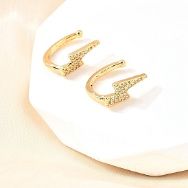 Латунные серьги-манжеты из прозрачного кубического циркония, удар молнии