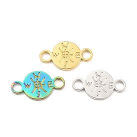 304 Stainless Steel Connector Charms, Flat Round with Compass