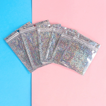 Прямоугольные блестящие голографические пластиковые пакеты с застежкой-молнией, многоразовые упаковочные пакеты