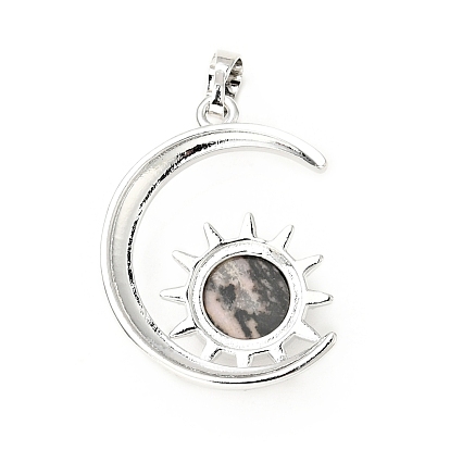 Gemstone Pendants, with Platinum Tone Brass Findings, Lead Free & Cadmium Free, Moon with Sun Charms