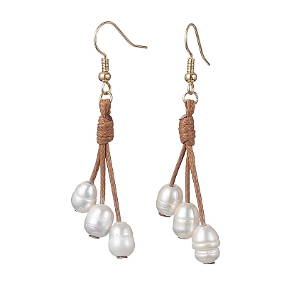 Natural Pearl Dangle Earrings with Waxed Polyester Cords