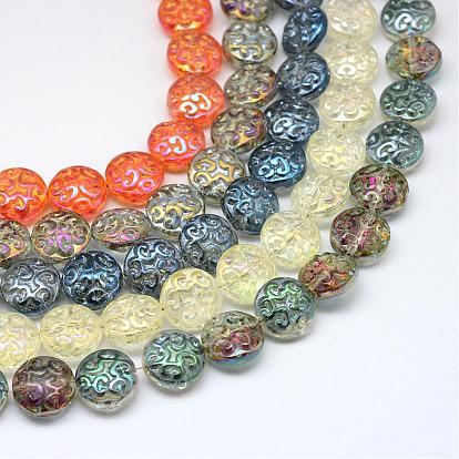 Electroplate Glass Beads Strands, Rainbow Plated, Flat Round, 13.5x5mm, Hole: 1.5mm, about 47pcs/strand, 24 inch