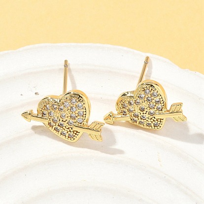Серьги-гвоздики из латуни с микро-паве и прозрачным фианитом в форме сердца, без свинца и без кадмия, долговечный