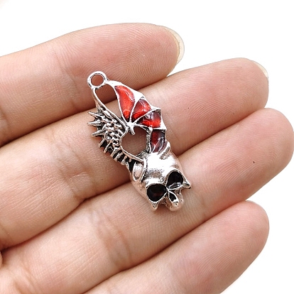 Цинк подвески эмали сплава, череп с крылом, античное серебро