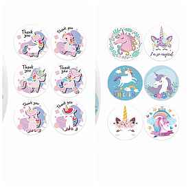 6 Patterns Unicorn Cartoon Stickers Roll, Round Dot Paper Adhesive Labels, Decorative Sealing Stickers for Gifts, Party