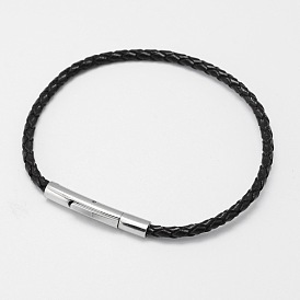 Braided Leather Cord Bracelet Making, with 304 Stainless Steel Bayonet Clasps, 205x3.5mm
