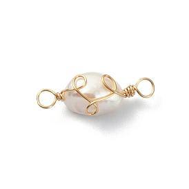 Grade AA Natural Cultured Freshwater Pearl Connector Charms, Long-Lasting Plated Eco-Friendly Copper Wire Wrapped Pearl Links, Two Sides Polished