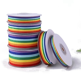 Polyester Ribbon for Gift Packings, Rainbow Pattern