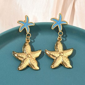 Морская звезда 304 серьги-гвоздики с эмалью из нержавеющей стали, ионное покрытие (ip), долговечный, реальный 18 k позолоченный