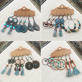 Boho Tassel Earrings Set for Women, Ethnic Retro Style Accessories with Multiple Pairs of Ear Cuffs in European and American Fashion
