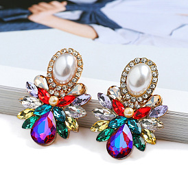 Fashionable Geometric Earrings with Imitation Pearls and Clear Crystal Glass, Versatile High-end Jewelry for Women