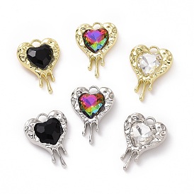 Rack Plating Alloy Glass Pendants, Cadmium Free & Lead Free & Nickle Free, Melting Heart Charms