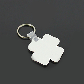 Sublimation Double-Sided Blank MDF Keychains, with Clover Shape Wooden Hard Board Pendants and Iron Split Key Rings