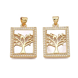 Латунные микропаве прозрачные подвески с фианитом, без кадмия и без свинца, с оболочкой, Подвески прямоугольник и дерево жизни