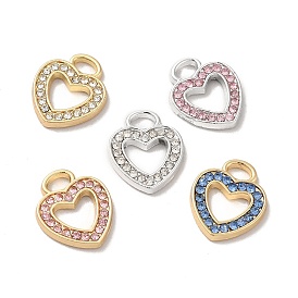 Rhinestone Pandants, with Rack Plating Alloy Findings, Nickel Free, Hollow Out Heart Charms