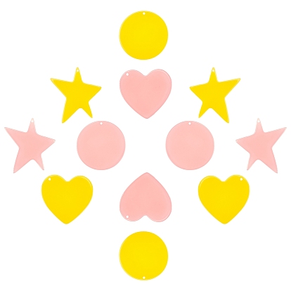 16Pcs 3 Style Translucent Cellulose Acetate(Resin) Pendants, Solid Color, Flat Round & Heart & Star