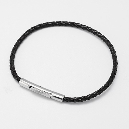 Geflochtenen Lederschnur Armband machen, mit 304 Edelstahl Bajonettverschlüsse, 205x3.5 mm