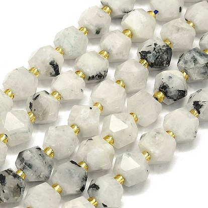 Бусины из натурального радужного лунного камня, граненые, восьмиугольный