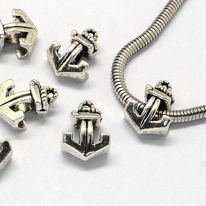 Alloy European Beads, Large Hole Beads, Anchor, 16x11.5x7mm, Hole: 5mm