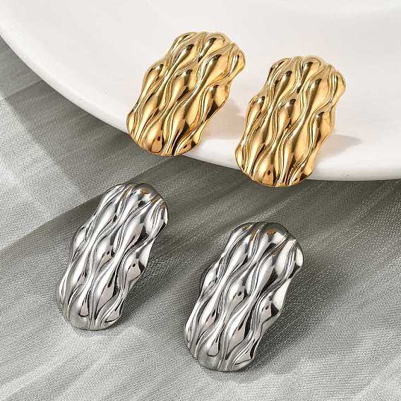 304 женские серьги-гвоздики из нержавеющей стали, текстурированный прямоугольник