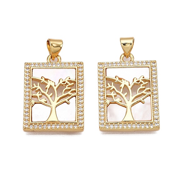 Латунные микропаве прозрачные подвески с фианитом, без кадмия и без свинца, с оболочкой, Подвески прямоугольник и дерево жизни