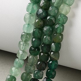 Gradient Color Natural Green Strawberry Quartz Beads Strands, Cube, Faceted