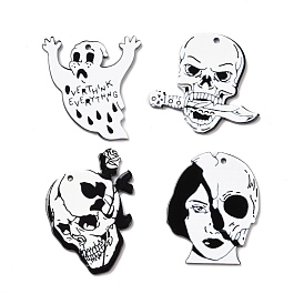 Pendentifs acryliques imprimés halloween, breloques rose et crâne et fantôme