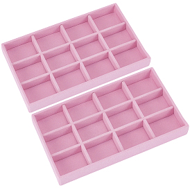 2Pcs Rectangle Velvet Display Trays, Cosmetics Jewelry Rings, Necklaces, Earrings Organizer