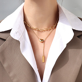 Minimalist Titanium Steel Multi-layer Necklace with Tassel and Gold-plated Lock Chain
