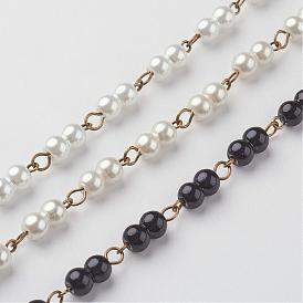 Chaînes à perles en verre perlées à la main, non soudée, pour colliers bracelets de décision, avec épingle à oeil en fer, bronze antique