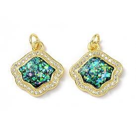 Brass Micro Pave Cubic Zirconia Pendants, with Synthetic Opal and Jump Ring, Flower