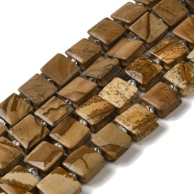 Natural Wood Lace Stone Beads Strands, Square, with Seed Beads