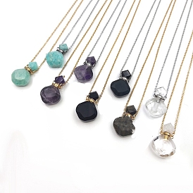 Natural Mixed Gemstone Perfume Bottle Necklaces, with Stainless Steel Chain